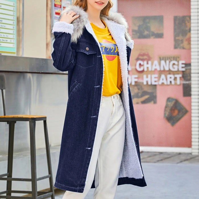 VogueWay Women's Winter Mid-length Denim Jacket Coat