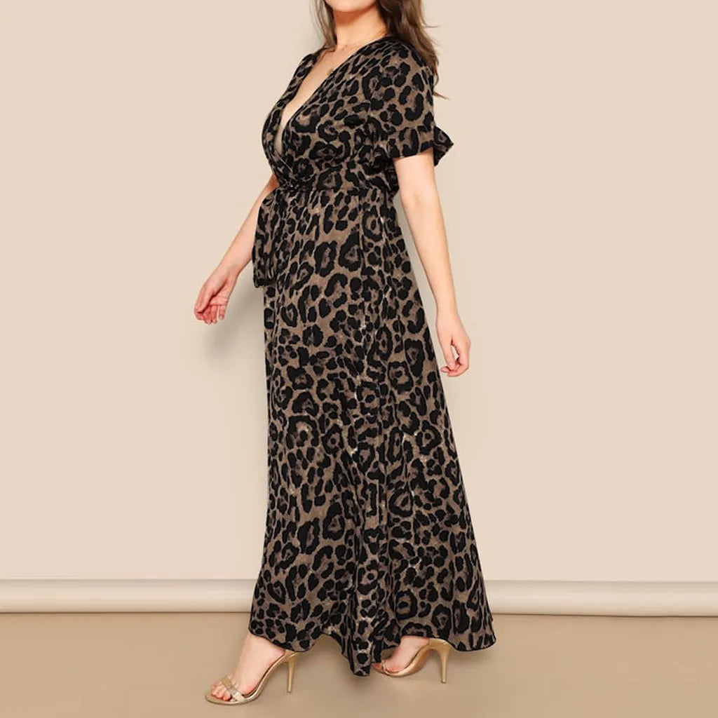 VogueWay Women's Plus Size Leopard Print Maxi Dress
