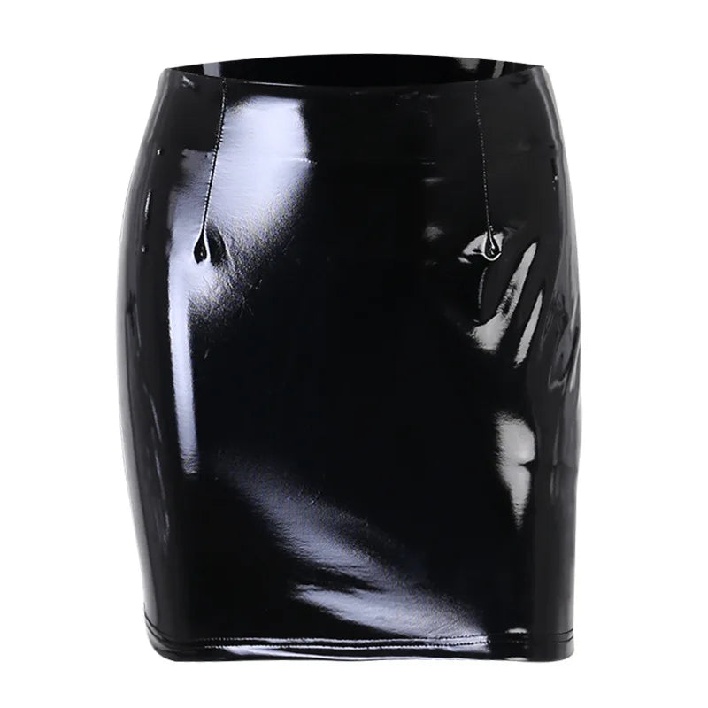 VogueWay Black Faux Leather Mini Pencil Skirt