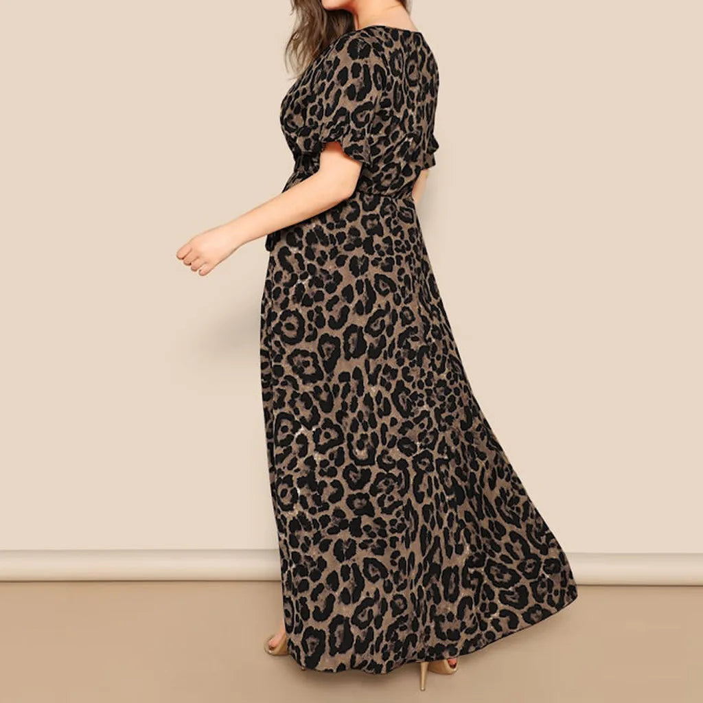 VogueWay Women's Plus Size Leopard Print Maxi Dress