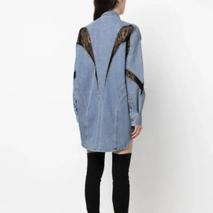VogueWay Lace Patchwork Oversized Denim Jacket