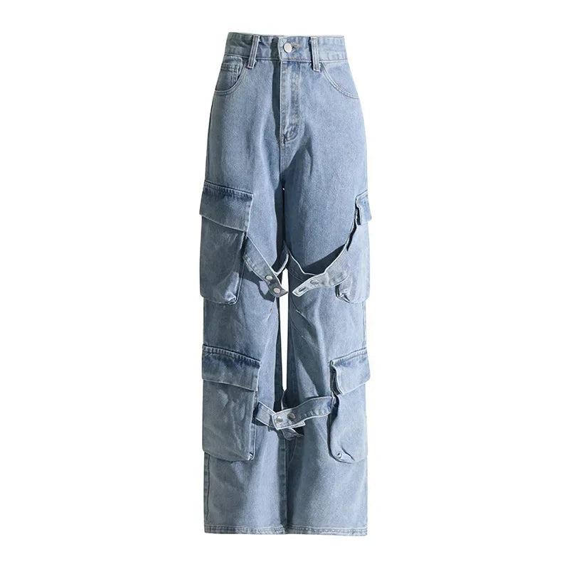 VogueWay Women's Fashion Multi-Pocket Denim Pants