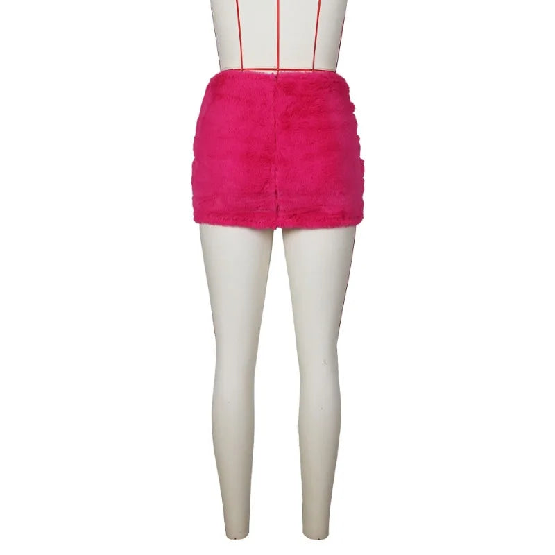 VogueWay Women's Winter Solid Faux Fur Mini Skirt
