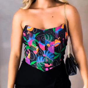 VogueWay Colorful Print Strapless Crop Top