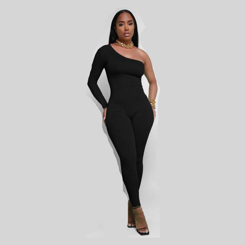 VogueWay Sexy One-Shoulder Ribbed Jumpsuit
